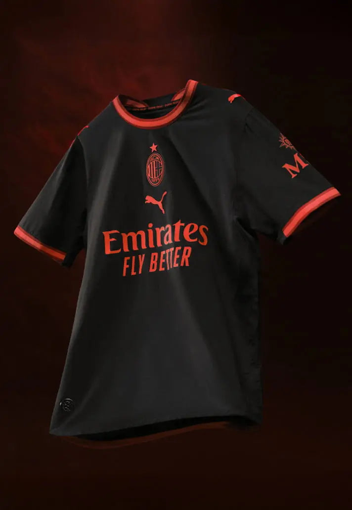 AC Milan 2026/27 Third Jersey: Black, Fluorescent Red & UV Detail